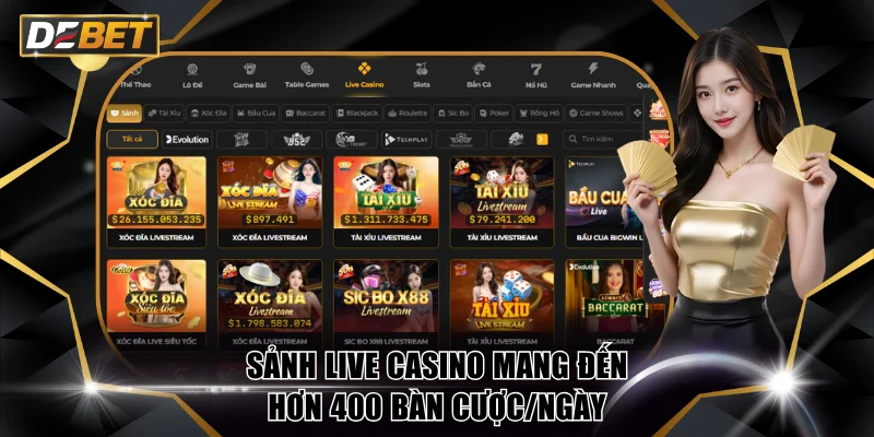 Sảnh Live Casino mang đến hơn 400 bàn cược/ngày